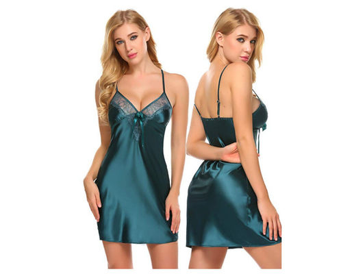 V Neck Ice Silk Lingerie Sexy Women Pajamas Satin Sleeveless Pullover Style