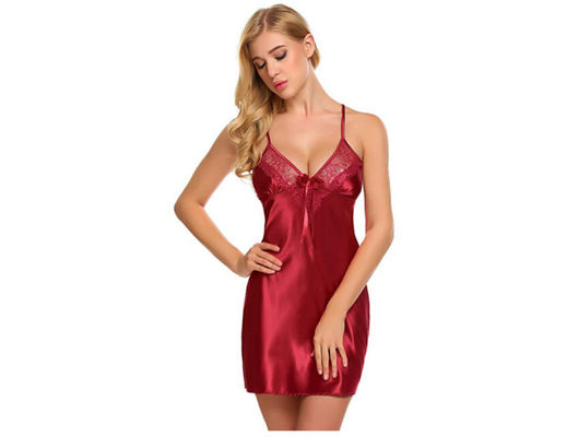 V Neck Ice Silk Lingerie Sexy Women Pajamas Satin Sleeveless Pullover Style