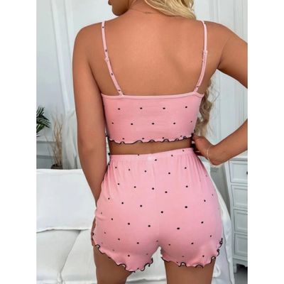 2pcs Soft Comfortable Sleepwear V-Neck Lace Floral Edge Sexy Pajamas For Women