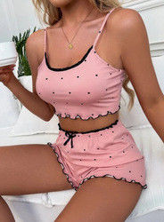 2pcs Soft Comfortable Sleepwear V-Neck Lace Floral Edge Sexy Pajamas For Women