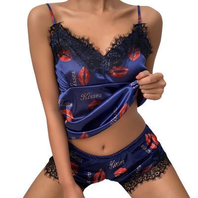 Soft Underwear Satin Lace Floral Edge Sleepwear Sexy Tempt Pajamas For Women Lingerie