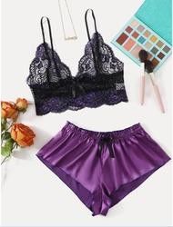 Mature Thin Sleepwear Silk Fabric Lace Bra Underwear Set Sexy Lingerie For Hot Girl