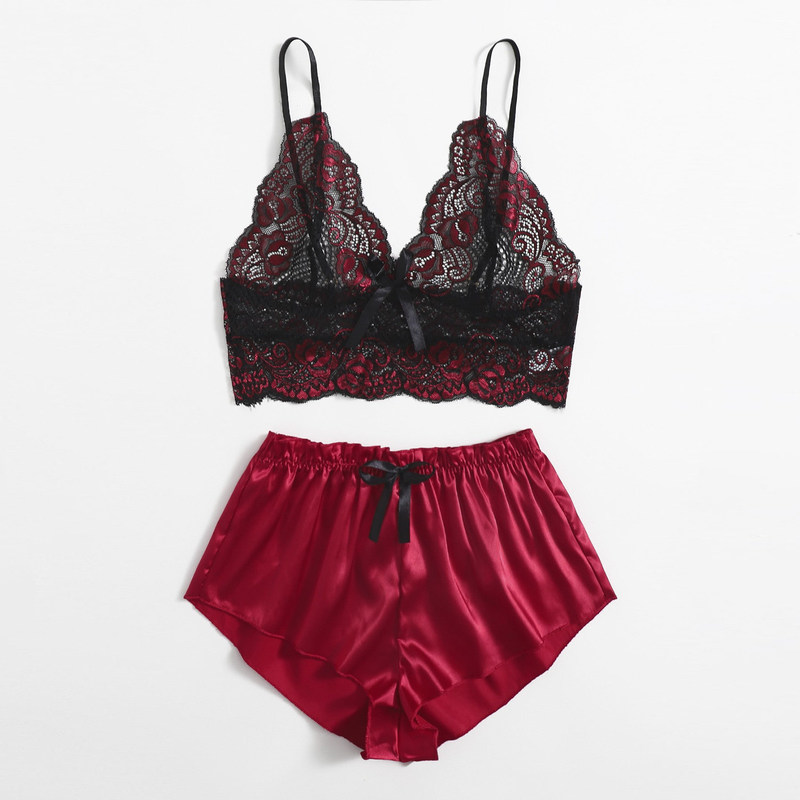 Mature Thin Sleepwear Silk Fabric Lace Bra Underwear Set Sexy Lingerie For Hot Girl